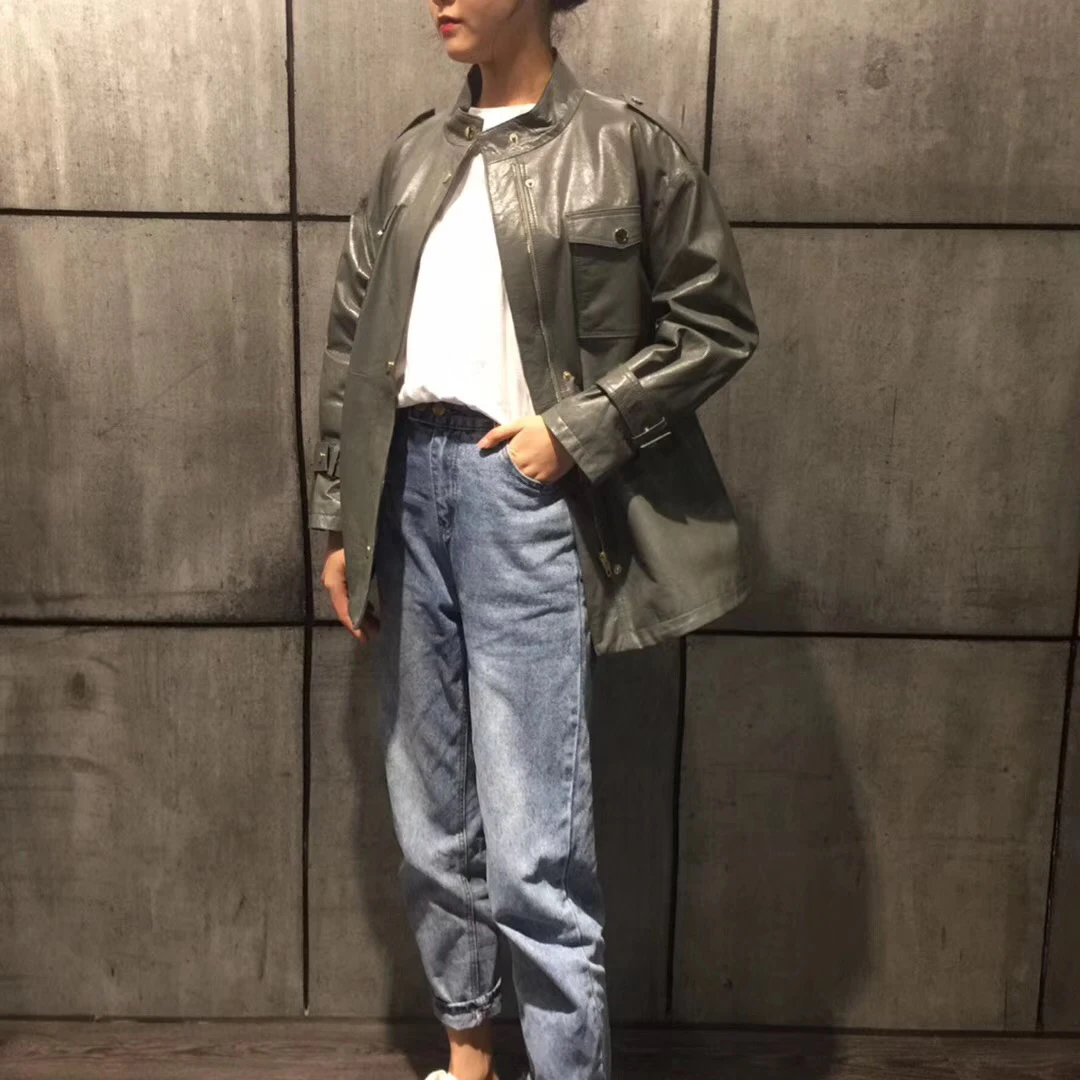 Women leather jacket autumn plus size sheepskin coat 2020 new fashion safari style female overcoat luxury clothes