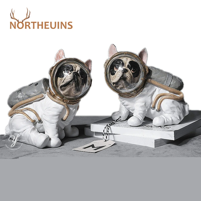 

NORTHEUINS Resin Space Navigation Dog Figurines Modern Animal Astronaut Statue Ornament for Interior Living Room Decoration Gift