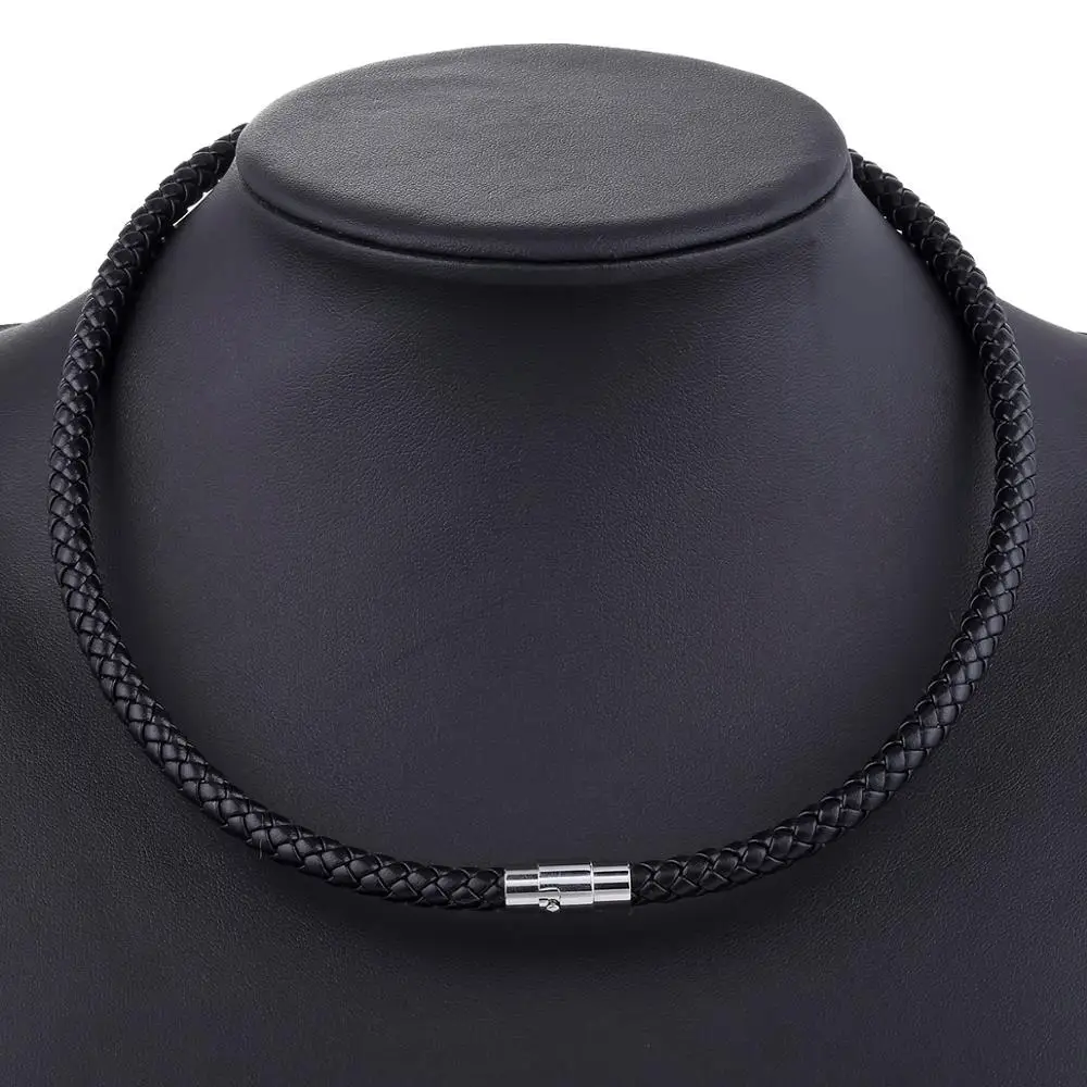 6mm Black UN49 Мужской кожаный чокер коричневый черный плетеный веревочный цепочка на шею для мужчин и мальчиков застежка из нержавеющей стали мужские ювелирные изделия дропшиппинг UNM09A - Окраска металла: 6mm Black UN49