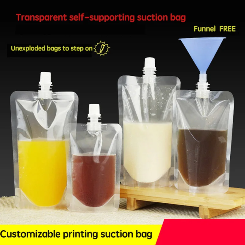 300PCS Clear Standing Up Poly Drink Packaging Spout Bag Doypack Liquid Pouches for Beverage Milk Fruit Juice Package Bags | Дом и сад