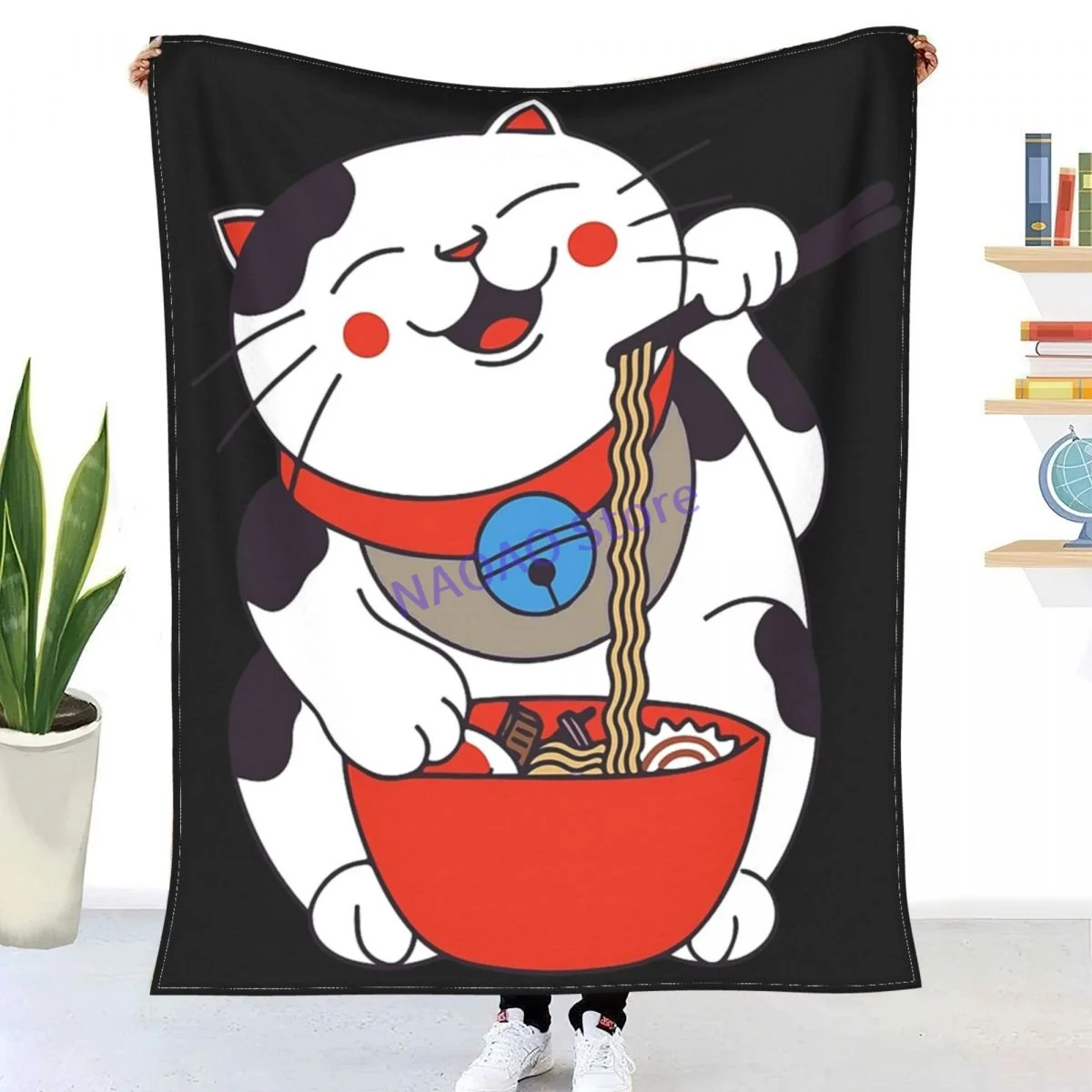 

Ramen Cat Kawaii Anime Japanese Throw Blanket Sheets On The Bed, Blanket On The Sofa, Decorative Lattice Bedspreads, Sofa Covers