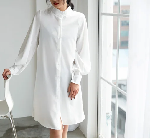 Шифоновая женская блузка с длинным рукавом-фонариком белая рубашка длинными