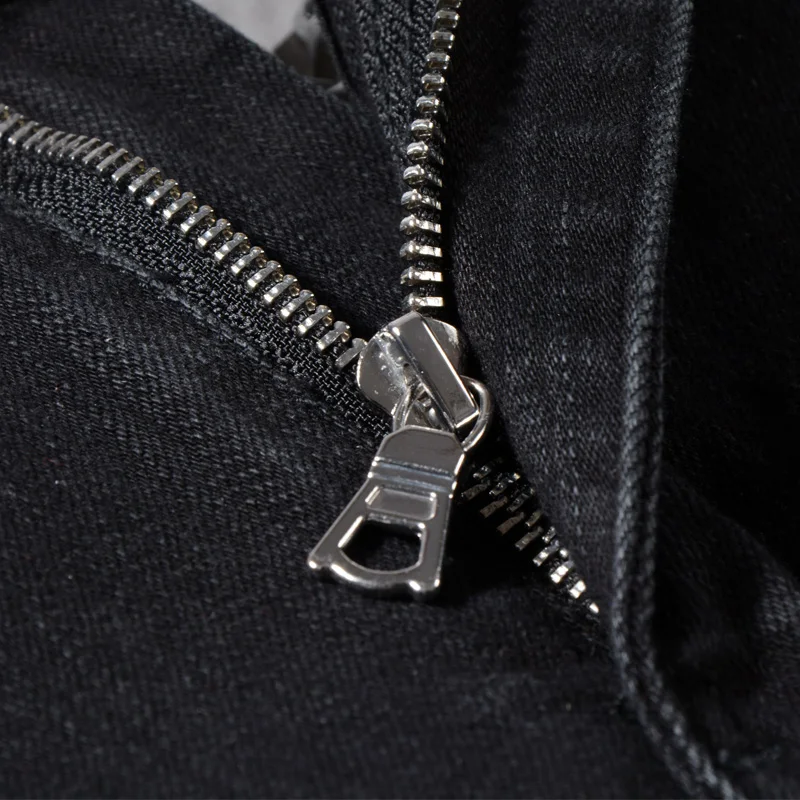 American Street Fashion Men Jeans Black Color Elastic Slim Fit Ripped Jeans Men Leather Patch Designer Hip Hop Denim Punk Pants