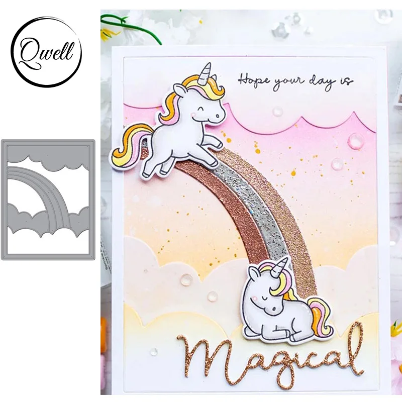 QWELL радужные металлические режущие штампы для скрапбукинга и изготовления