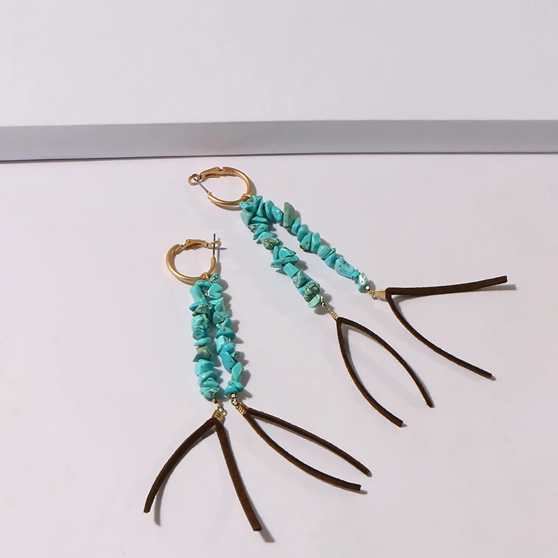 Коми синий натуральный камень бирюзовые серьги для женщин девушки кисточкой