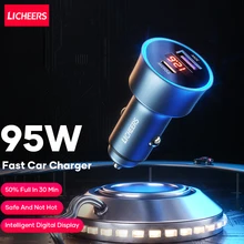 licheers 95W Car Charger Fast Charging Dual Port USB Type C Digital QC PD 3.0 Laptop Car Phone Charger For iPhone 13 12 Xiaomi