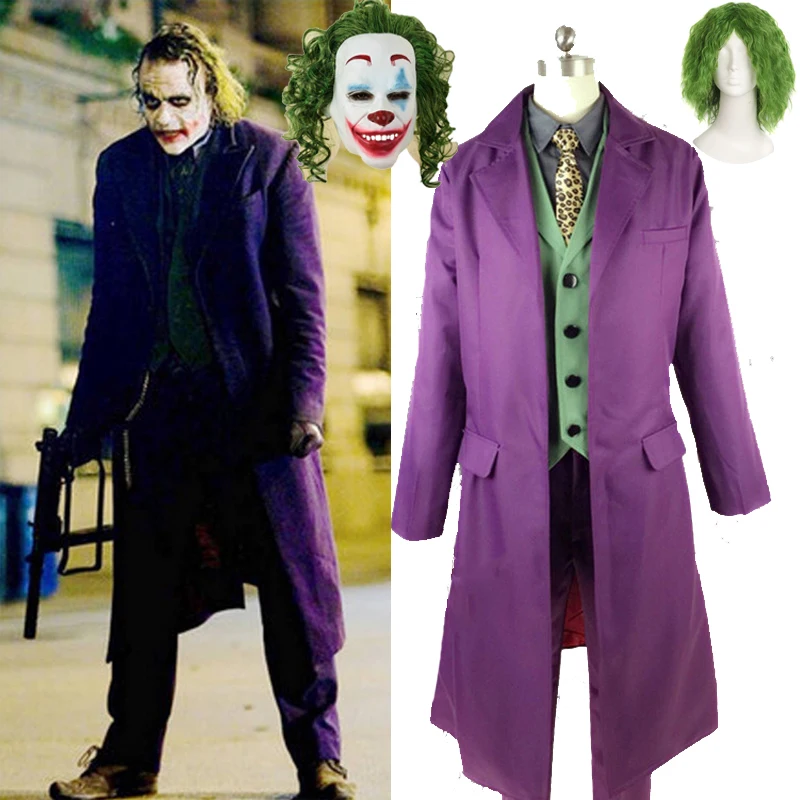 Хит Ledger костюм для косплея мужской на Хэллоуин Темный рыцарь Джокер фиолетовая