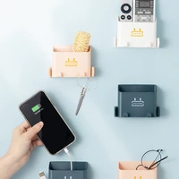 1pc self adhesive wall mounted storage box phone plug charging holder remote control key organizer case mobile rack home stand