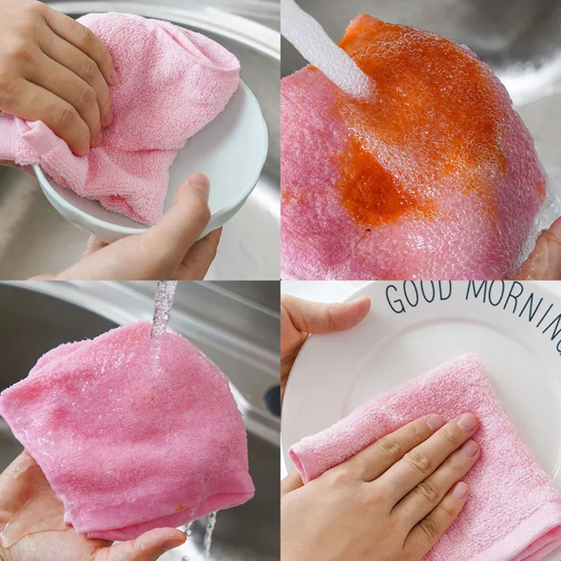

Super Absorbent Dishcloth Anti-grease for Household 26*26CM Cleaning Cloth Bamboo Fiber Pure Color Kitchen Supplies 1Pcs