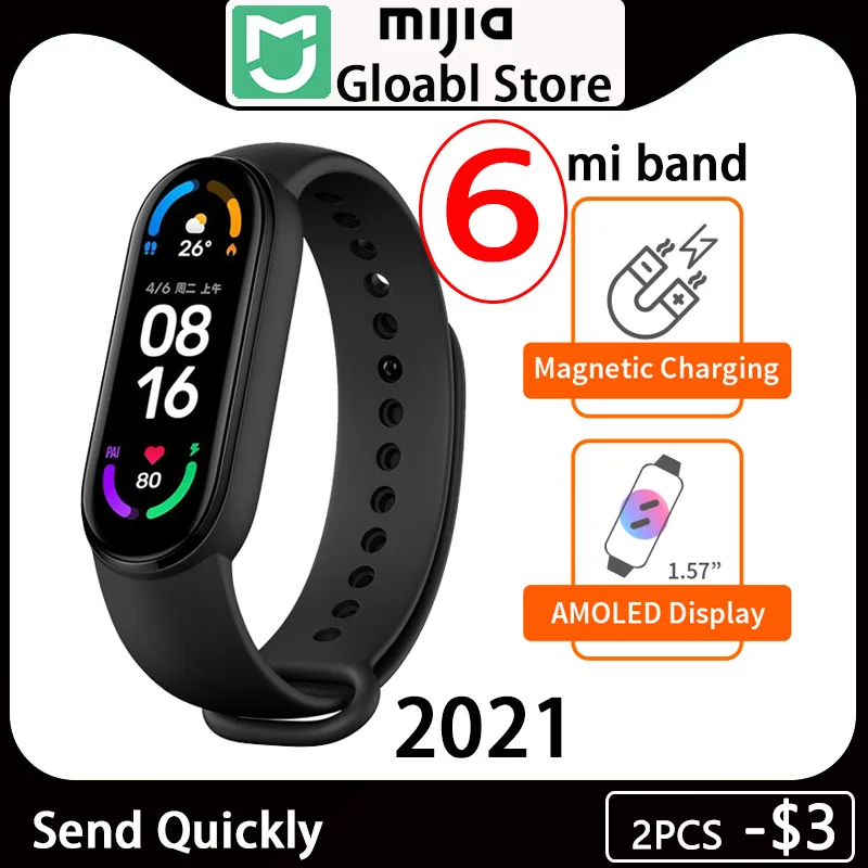Умный Браслет Xiaomi Mi Band 6 Смарт 5 цветов активно матричные осид экран глобальная