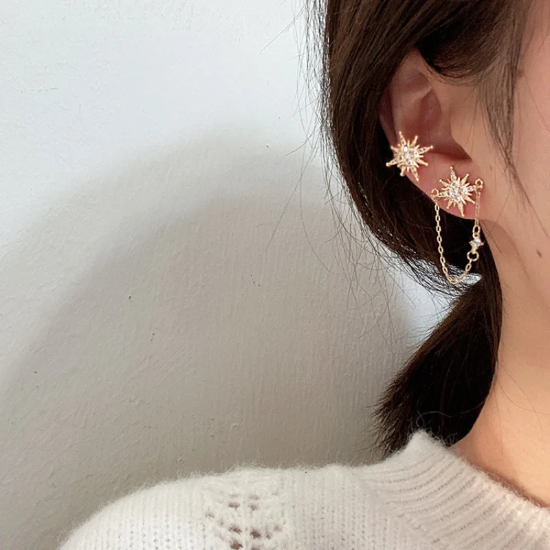 Золото Цвет Асимметричная стразы серьги гвоздики со звёздочками элегантная