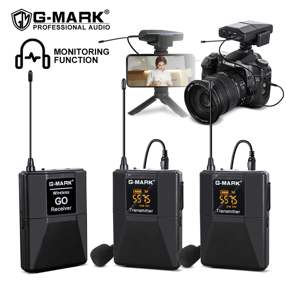 

Петличный микрофон G-MARK, беспроводной внутриканальный монитор для ASMR DSLR камеры, телефона для интервью, Vlog запись