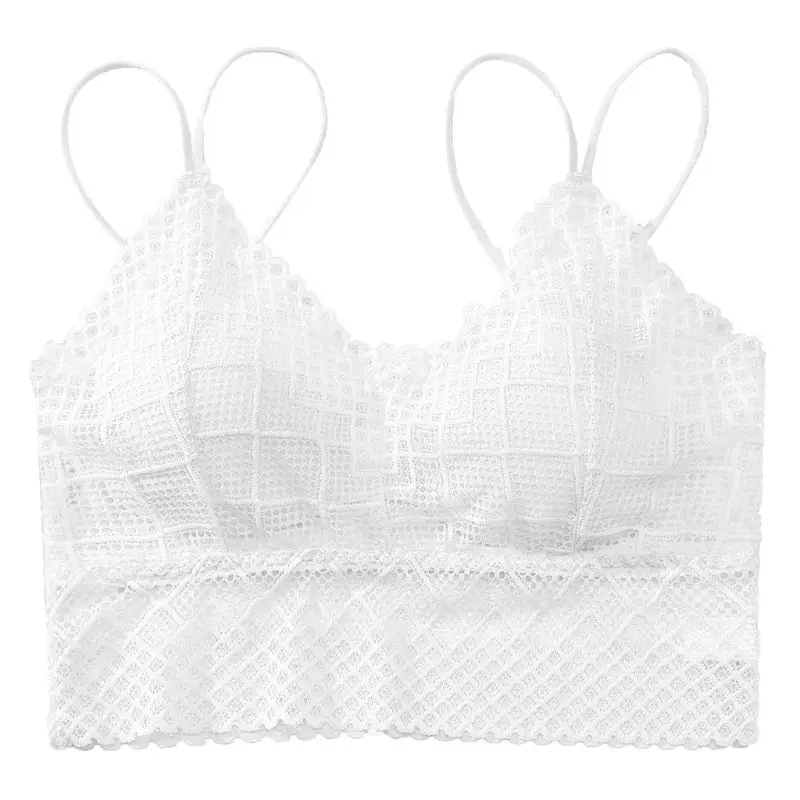 Women Sexy Plaid Lace V-Neck Bra Push Up Wirefree Bralette Strappy Underwear X3UE