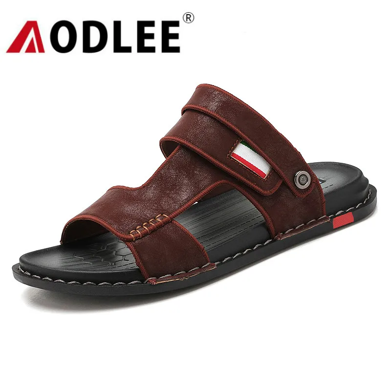 Мужские сандалии повседневные мужские пляжные модные кожаные дышащие тапочки