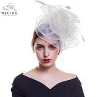 welrog women fascinators hat feather chiffon hat solid color party head accessories headband or clip for girls elegant new hat