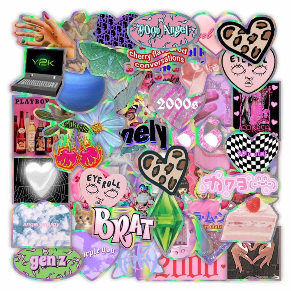 103050pcs holographic laser harajuku graffiti stickers aesthetic cartoon decal waterproof phone laptop car sticker kids toy free global shipping