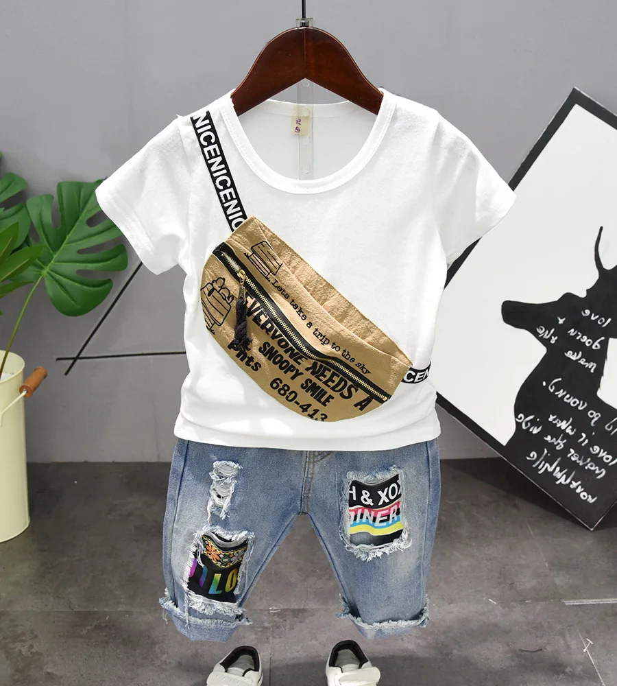 Новый комплект летней одежды для мальчиков детей ясельного возраста футболка