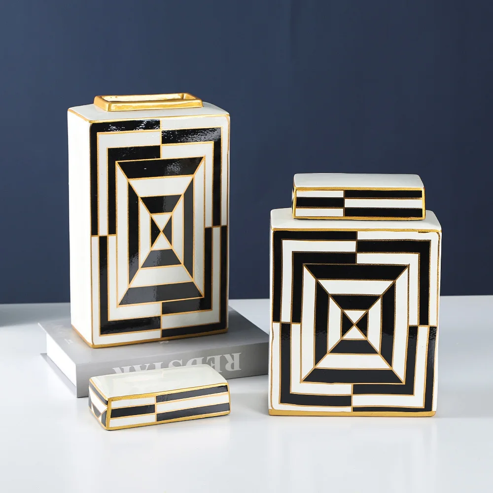 Керамика квадратная коробка для хранения резервуар ваза геометрический узор с