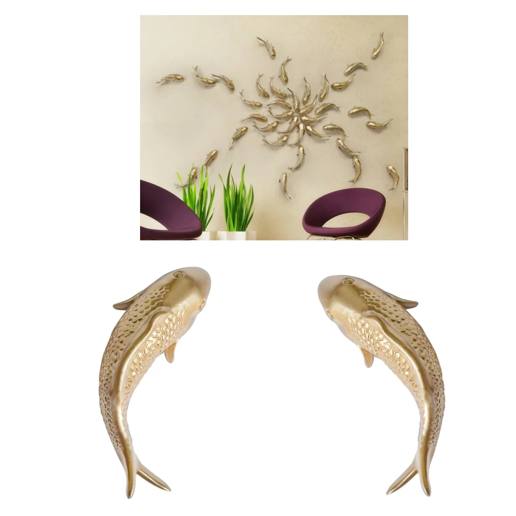 

2pcs Resin Carp Golden Fish Wall Hanging Ornament for Home Background Decor Wall Mounted for Home Restaurant Wall Decor