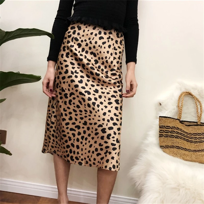 Модная юбка 2019 Женская с принтом гепарда элегантные офисные юбки средней длины
