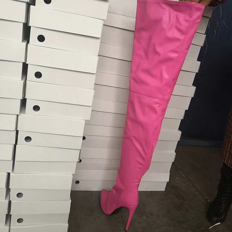 Женские сапоги выше колена с острым носком на тонком высоком каблуке|Ботфорты| |