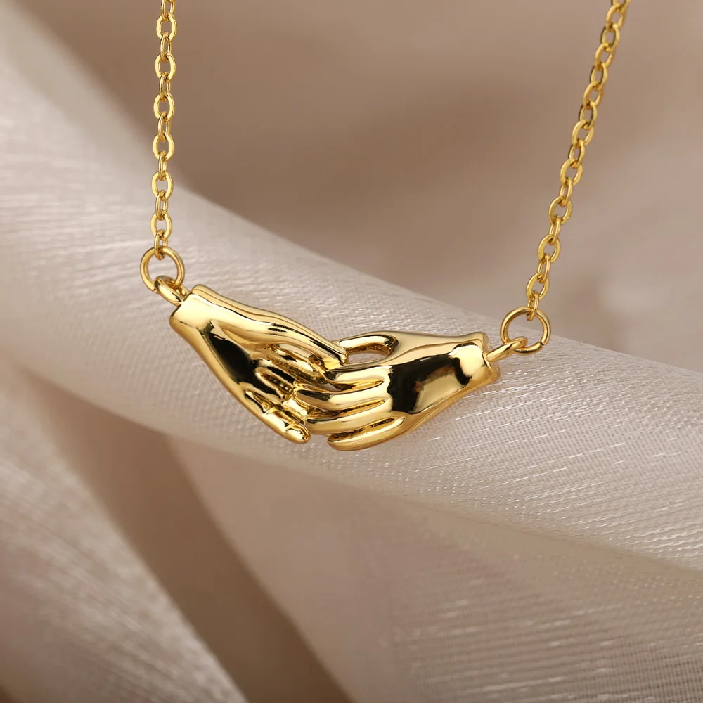 

Stainless Steel Handshake Pendant Couple Necklace For Lovers Best Friends Handshake Necklace Choker Collier Fashion Jewelry