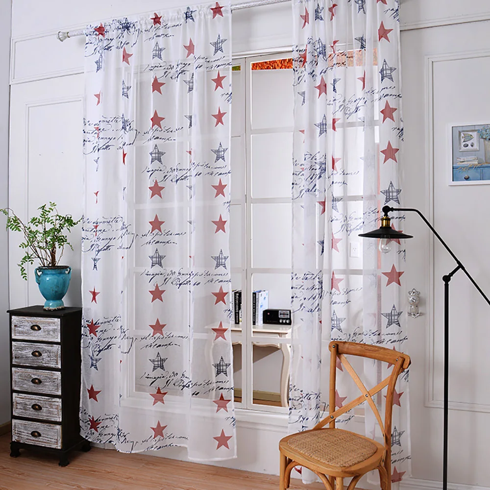 

Lychee Pentagram Printed Window Curtains Cotton Linen Voile Curtain for Living Room Modern Window Curtains