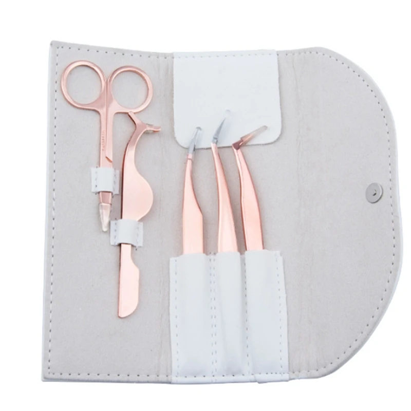 

5 Pieces Set Eyelash Tweezer Bright Tweezers Lashes Extension Tweezer Stainless Steel Lash Clip Eye Lash Tool