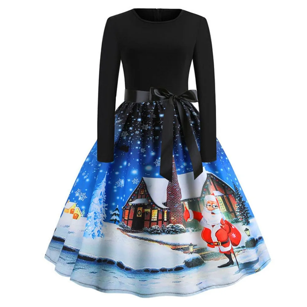 Style B Винтажные рождественские платья с принтом, женская мода, 50S 60 S, длинные рукава, вечерние платья, для девушек размера плюс, элегантная одежда, Robe Femme - Цвет: Style B