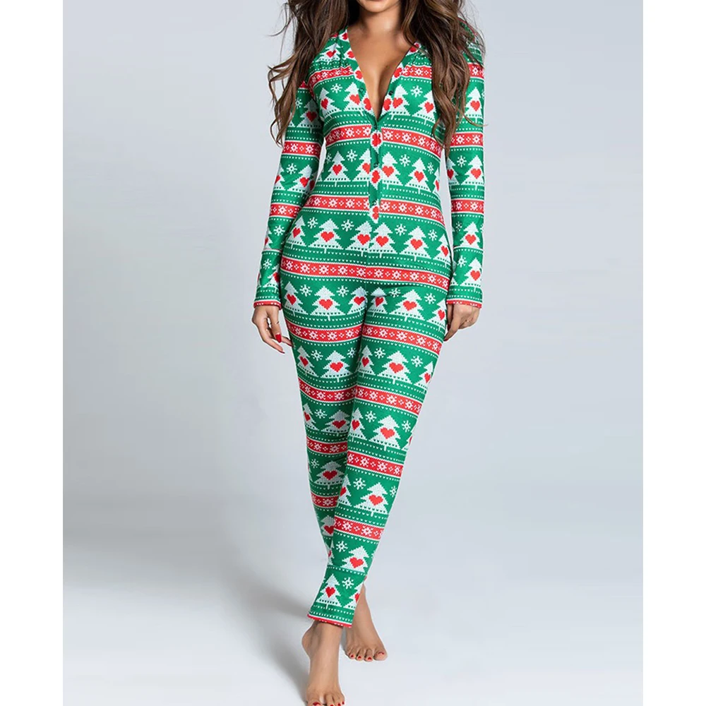 

2021 Sexy Women's Pajamas Onesies Button-down Front Functional Buttoned Flap V-neck Pajamas Adults Jumpsuit Pajama Sleepwear
