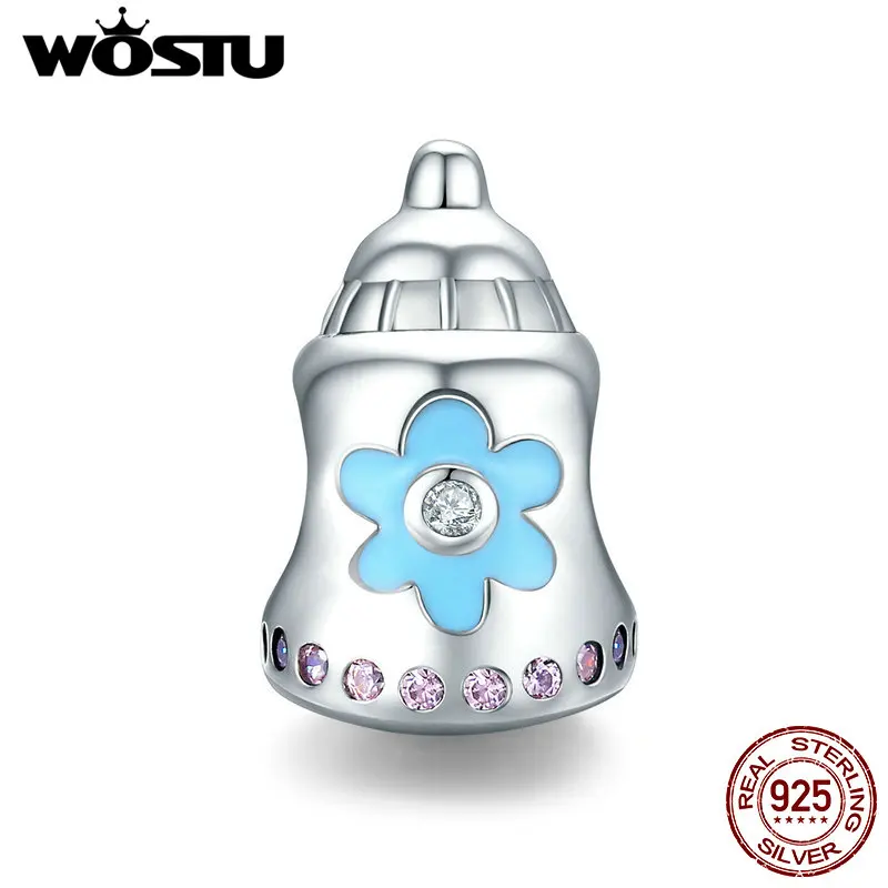 WOSTU Настоящее 925 пробы серебро детские молочные бутылочки Подвески Бусины