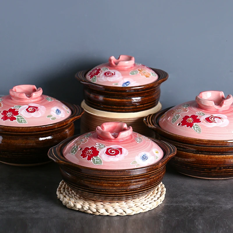 Verkaufen Japanischen Sakura Kirsche Kasserolle Haushalt Keramik Eintopf Suppe Reis Topf Gasherd Alt-fashioned Ton Pan Steingut Kochtopf