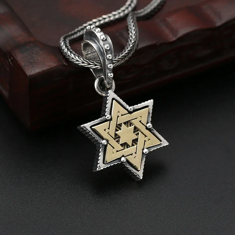 

S925 Sterling Silver Trend Creative Retro Pendants Versatile Thai Silver Letter five-pointed Star Male And Female Pendants