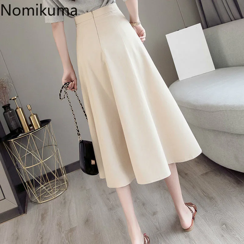 

Новое поступление, трапециевидная юбка FAKUNTN Nomikuma, однотонная элегантная офисная юбка с завышенной талией и молнией сзади, женские корейские...