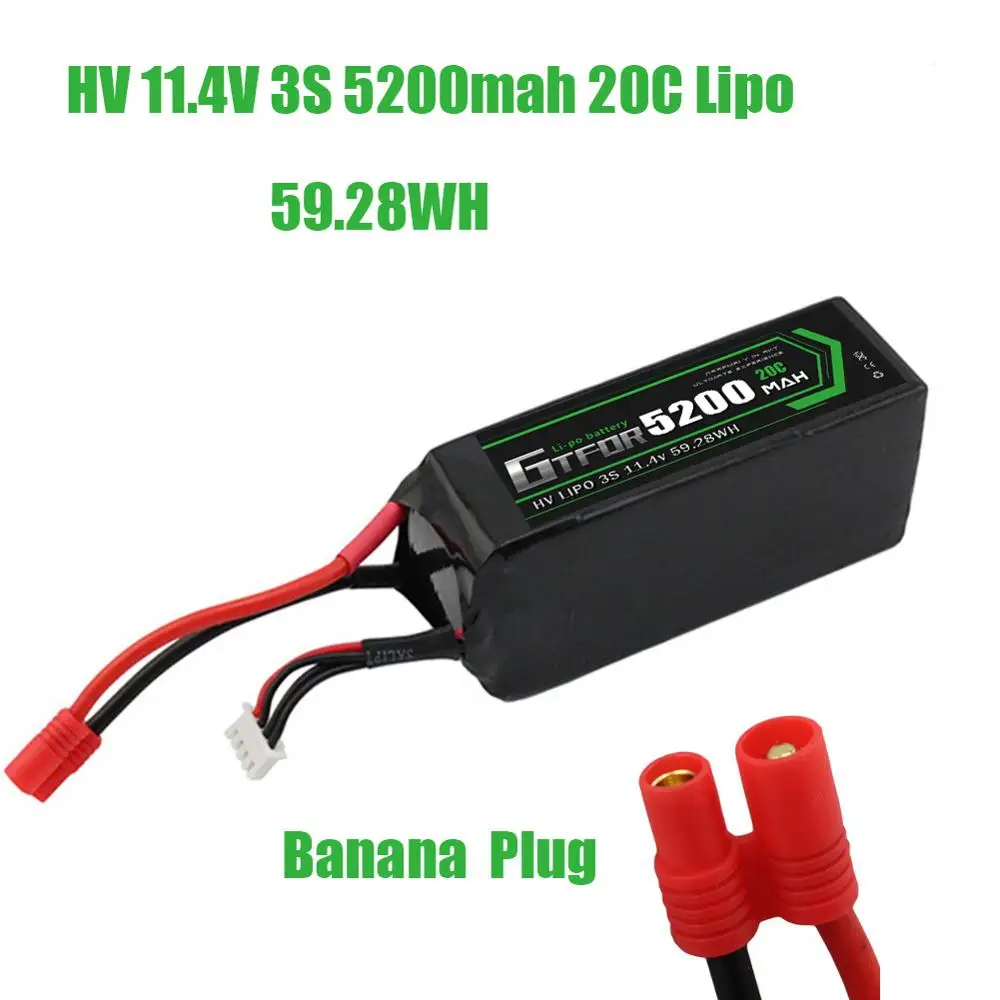 GTFDR батарея lipo 2S 7,4 V 10000mah 60C 120C HV 3S 11,4 V 5200mah 20C 40C для радиоуправляемого автомобиля дрона FPV Walkera QR X350 PRO квадрокоптера - Цвет: 1PCS5200mahBanana