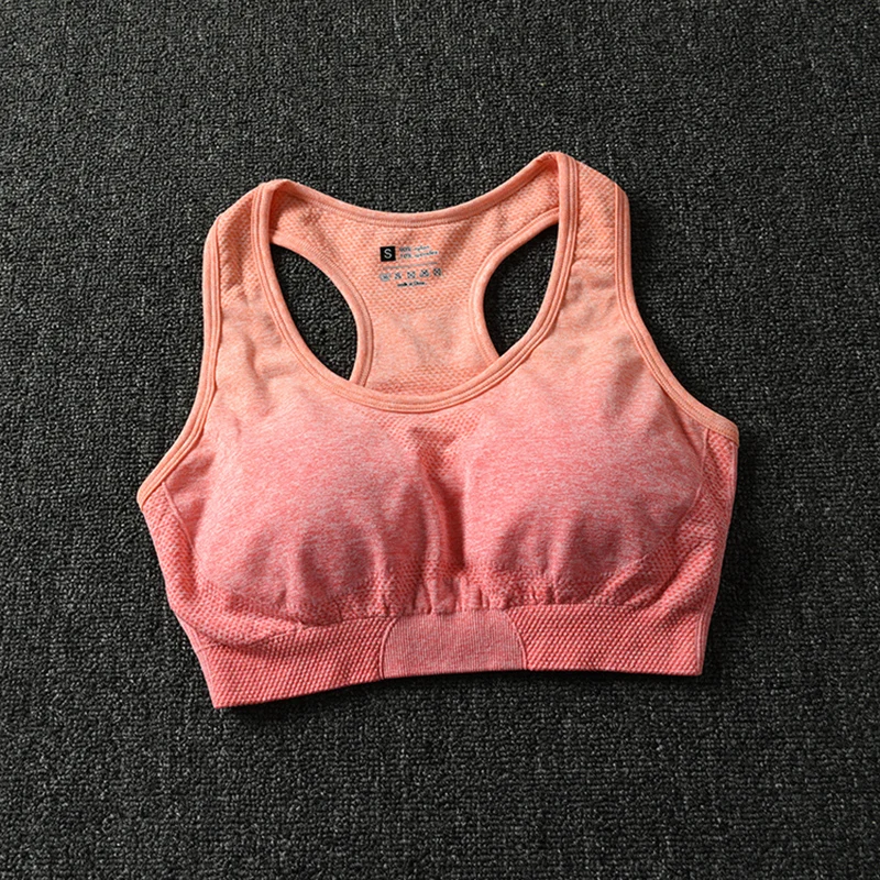 orange bra Спортивный комплект, тренировочная одежда, женские бесшовные Легинсы+ спортивный бюстгальтер, 2 предмета, спортивная одежда, женская спортивная одежда, бесшовный комплект для йоги с эффектом омбре - Цвет: orange bra
