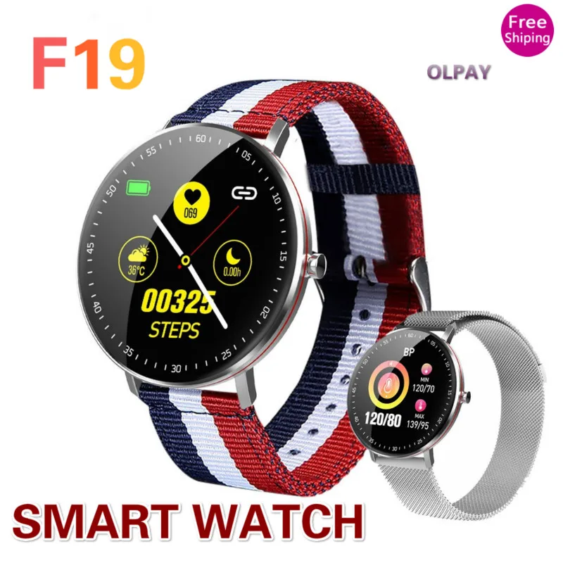 Смарт часы F19 для мужчин и женщин модные умные браслеты с пульсометром тонометром