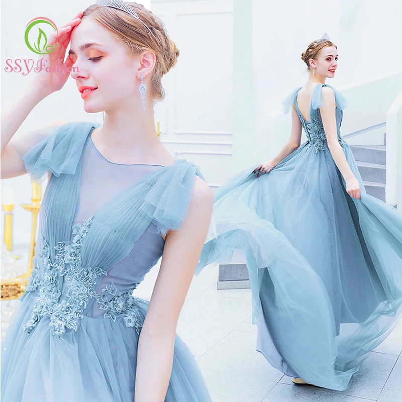 SSYfashion без рукавов со шнуровкой сзади длина до пола синее длинное вечернее платье