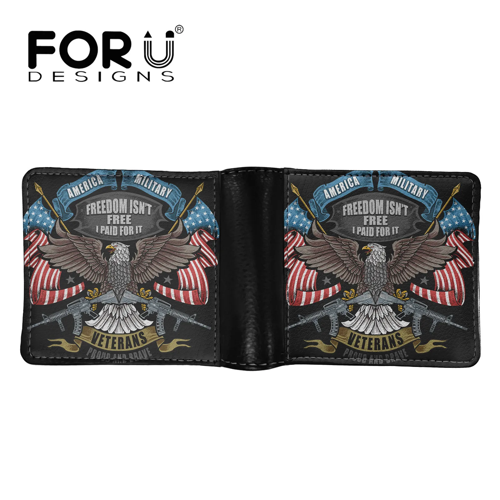 

FORUDESIGNS America Flag Eagle Design Short Wallet for Teenagers Luxury Male Leather Clip Purse Lightweight Card Holder Monedero