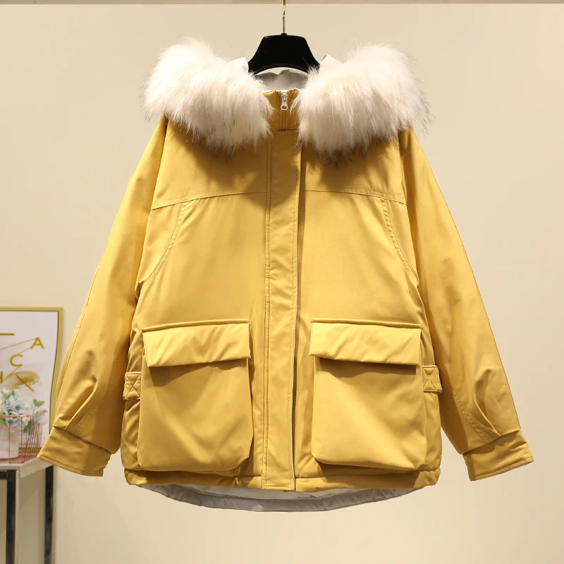 Зимняя куртка для женщин новое пальто женская с капюшоном меховой воротник парка с большим карманом Осенняя Повседневная Толстая стеганая