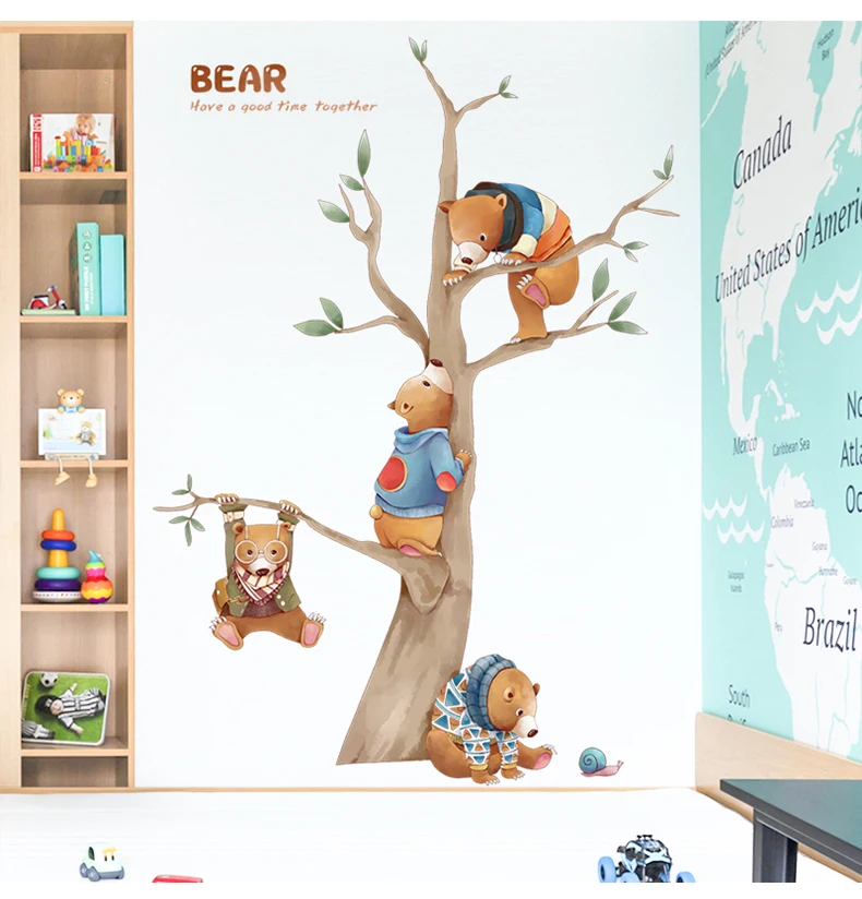 

Cute Bear Wall Sticker Kids Room Home Decor Aesthetic Childern Bedroom Nursery Wall Decoration Decals for Furniture Wallstickers