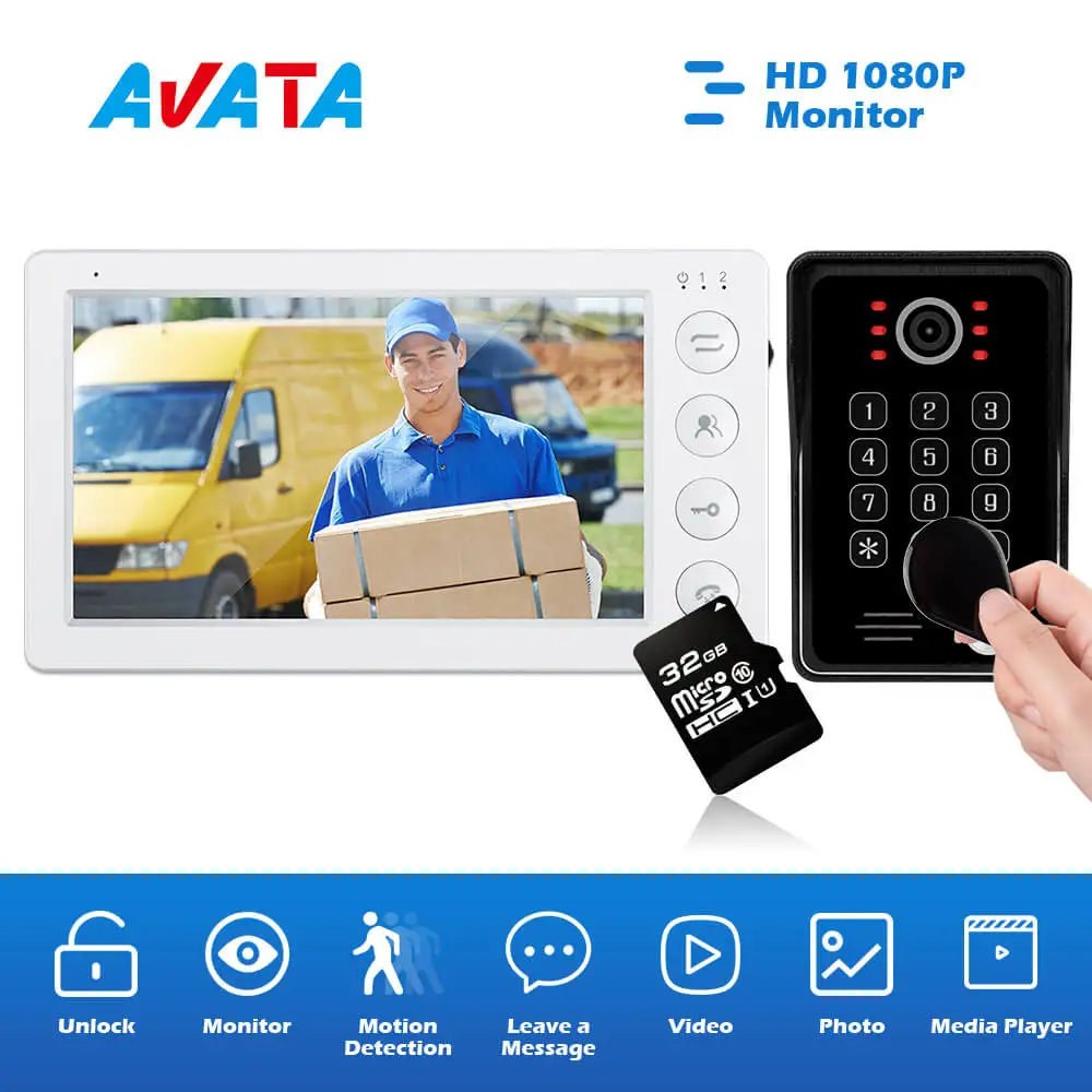 7 дюймов видео-дверной звонок для дома безопасности HD 1080P Поддержка Обнаружение