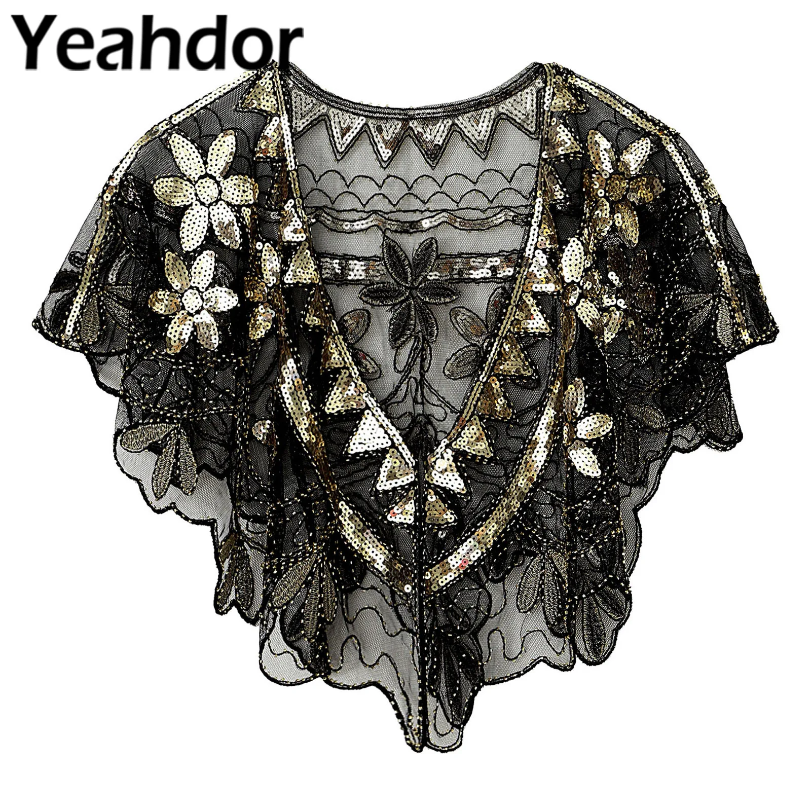 

Women Sequin Beaded Shawl Wrap Elegant Belero Sheer Lace 1920s Vintage Shawls Cape for Evening Dresses Wedding Party Jackets