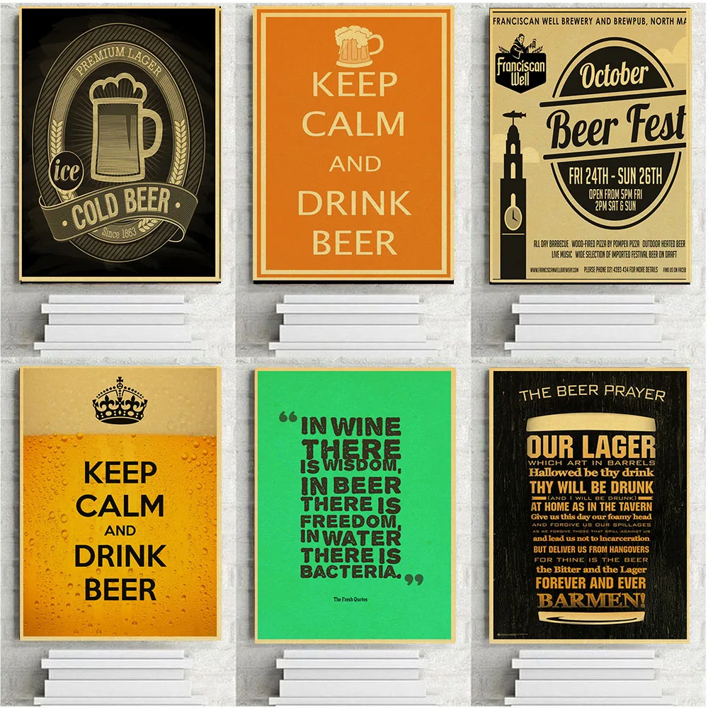Кофе Пиво Вино коллекции баров кухонные плакаты с рисунками украшения винтажный