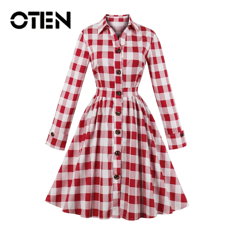 Женское винтажное платье в клетку с длинным рукавом и бантом | Женская одежда