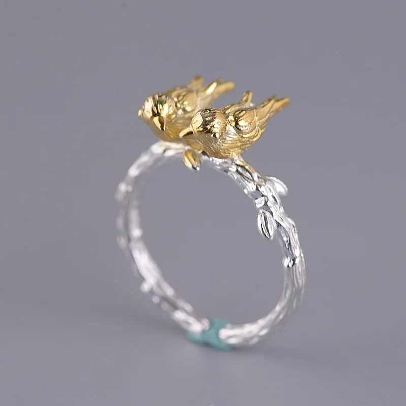 Женское регулируемое кольцо из серебра 925 пробы с птичьими листьями | Украшения и