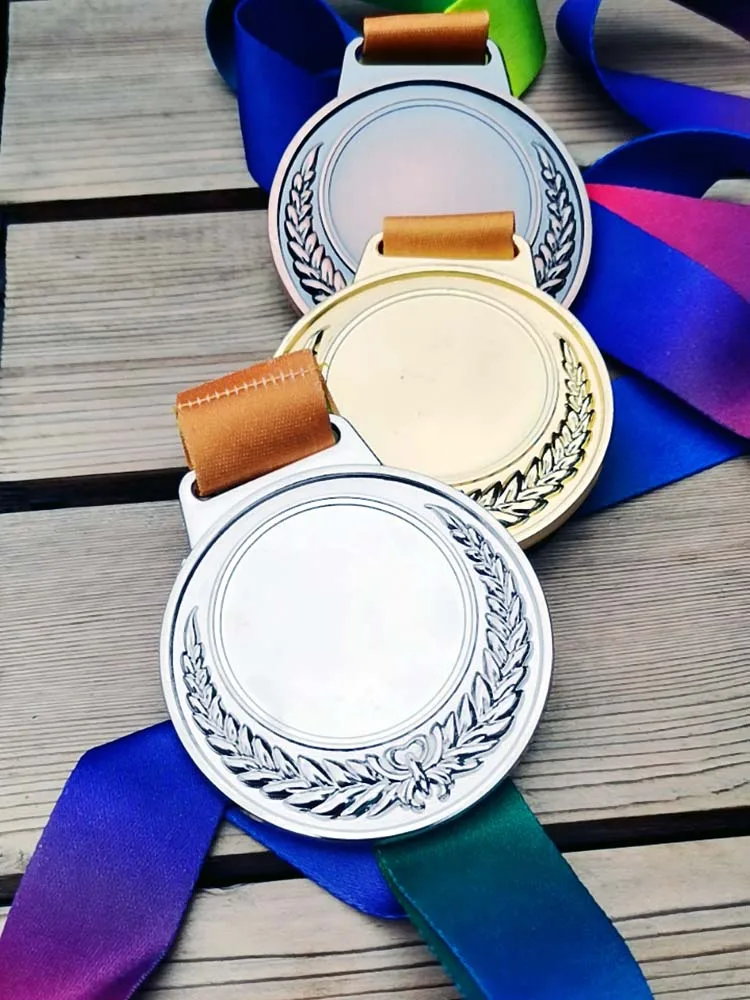 

Blank Medals Ear of wheat medal with Color ribbon 65mm gold Silver Copper Color medal print for free on the blank
