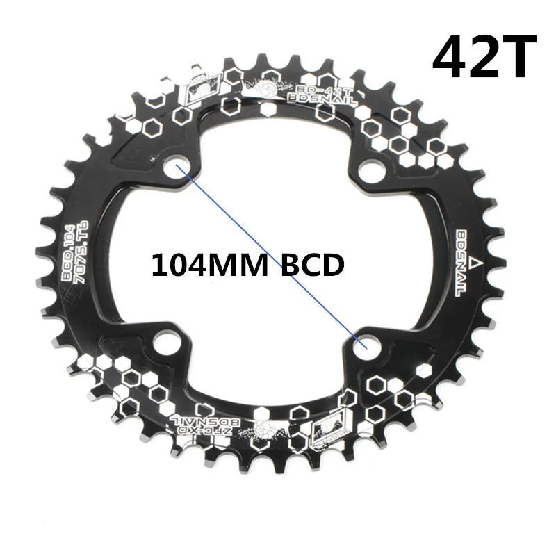 42T black 104BCD 40/42/44/50/52T горный велосипед Звездочка MTB велосипед диаметра окружности болтов(Алюминий узкая широкая цепь из колец цепь - Цвет: 42T black