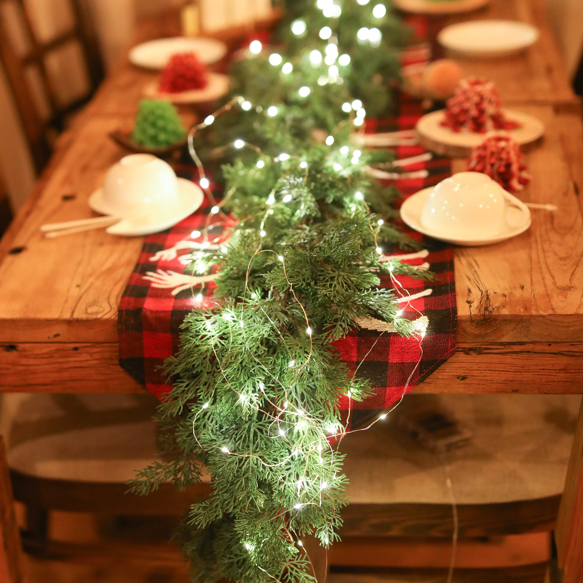 

Pre-lit 1.8M Christmas Garland Artificial Pine Cypress Cedar Garland Greenery Plant for Xmas Home Halloween Winter Party Decor