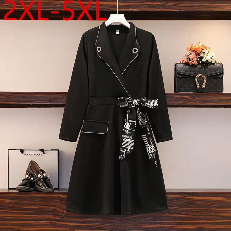 

2XL-5XL 2021 New Autumn Plus Size Dress For Women 2021 Korean Style Notched Long Sleeve Lace Up Large Elegant Female Dresses